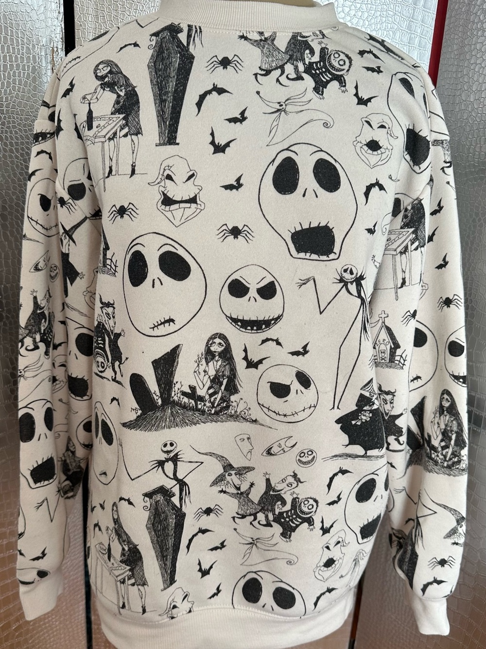 Disney Nightmare Before Christmas Characters Black and Ivory Logo Crewneck